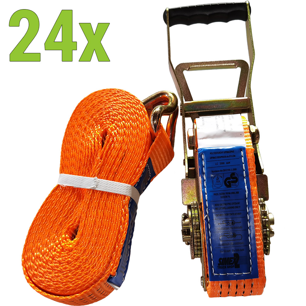 24 x Upínací souprava - pás a prodloužená ráčna ERGO, délka 8m, pevnost 5000kg, šíře 50mm