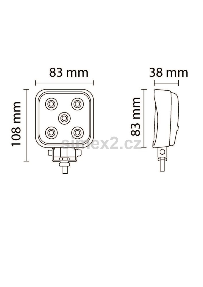 Pracovní světlo 800 lumenů, 5× LED, 83 × 83 × 38 mm