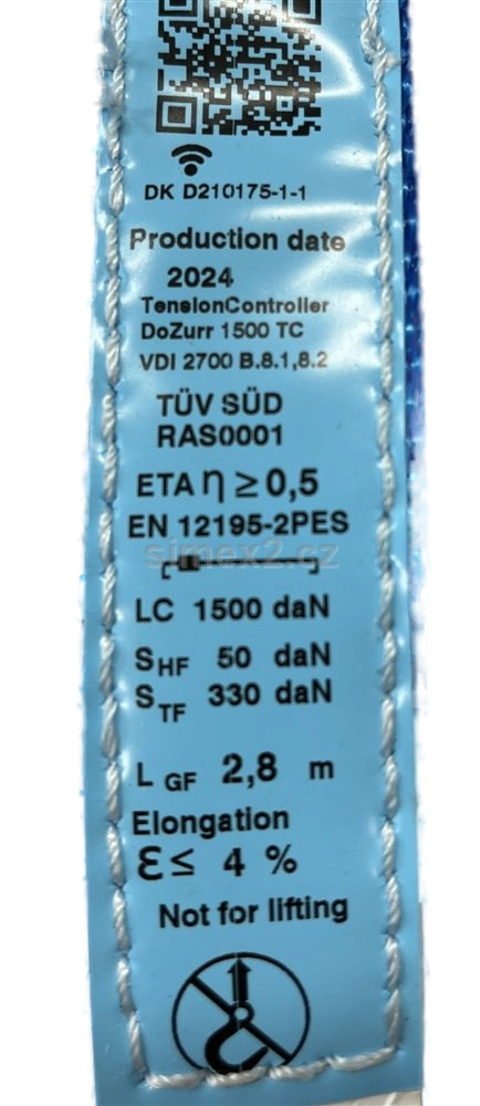 Upínací pás LOHR pro převoz vozidel, ETA, pevnost 3000 kg, šíře 35 mm, délka 2,8 m, návlek 1100 mm